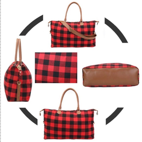 Red Buffalo Plaid Large Weekender Travel Bag - Picture 4 of 4